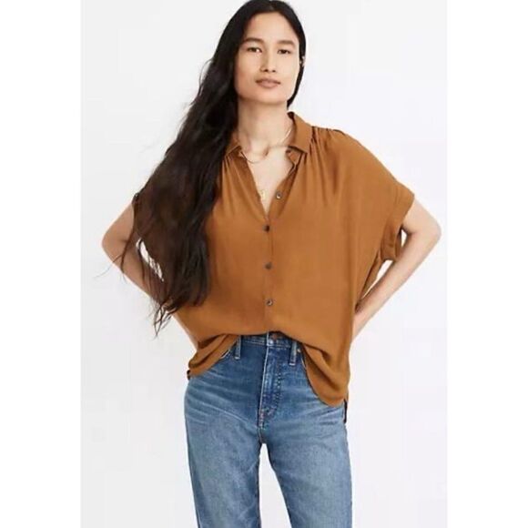NWOT Madewell Central Drapey Shirt in
Dark Tobacco Size S - Picture 2 of 7